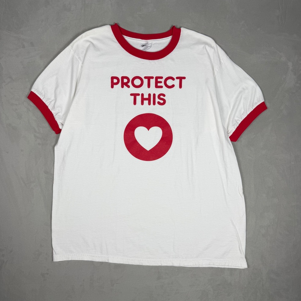 Y2K Mens Anvil Simon's Fund Protect This Heart Ringer Graphic Tee XL